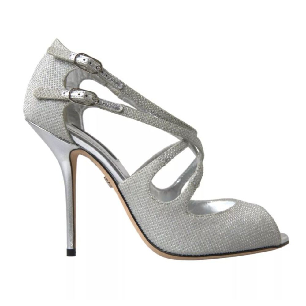 Dolce & Gabbana Silver Shimmers Sandals Heel Pumps Women's Shoes